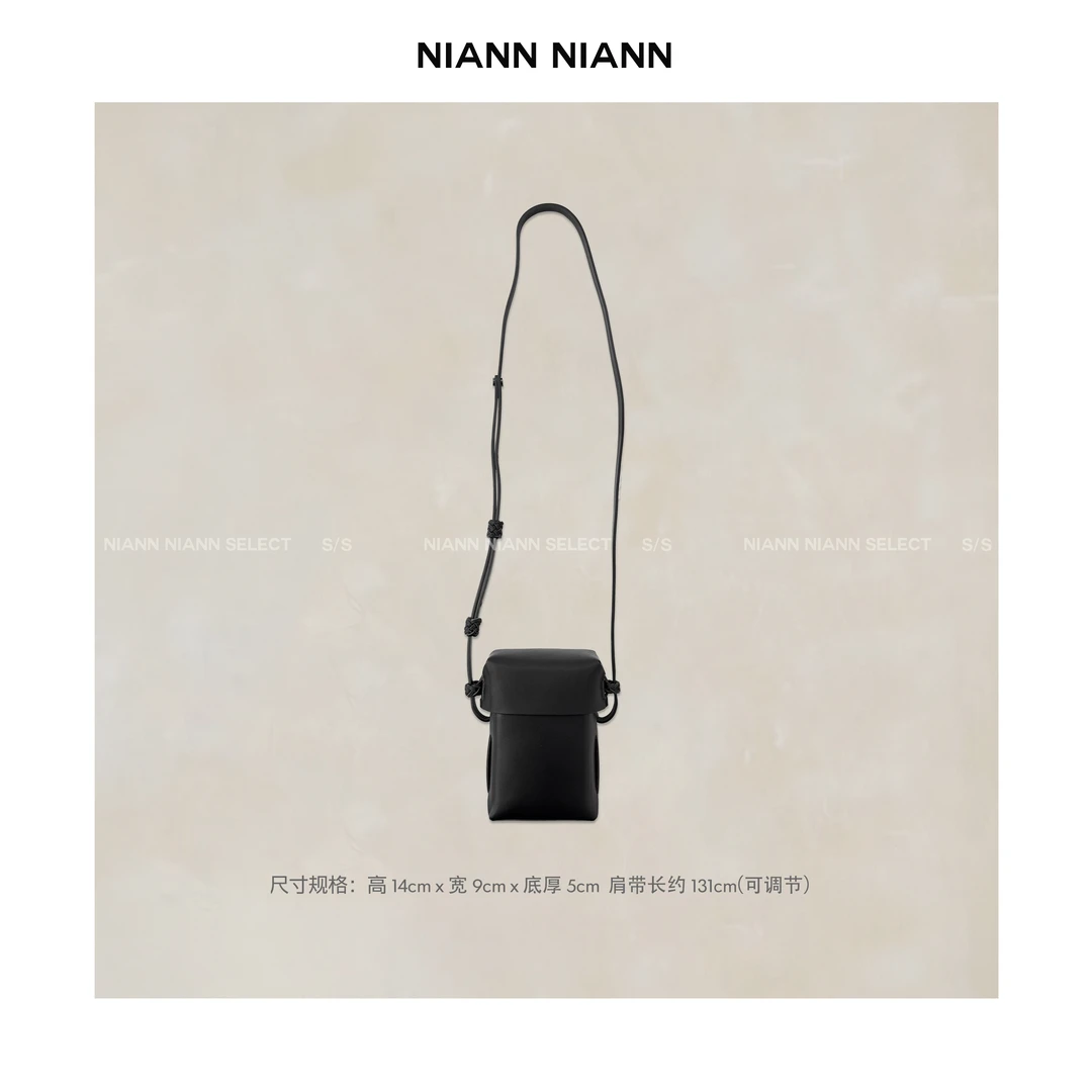 NiannNiann 新品高级复古牛皮可调节手机包纯手工小方盒15277