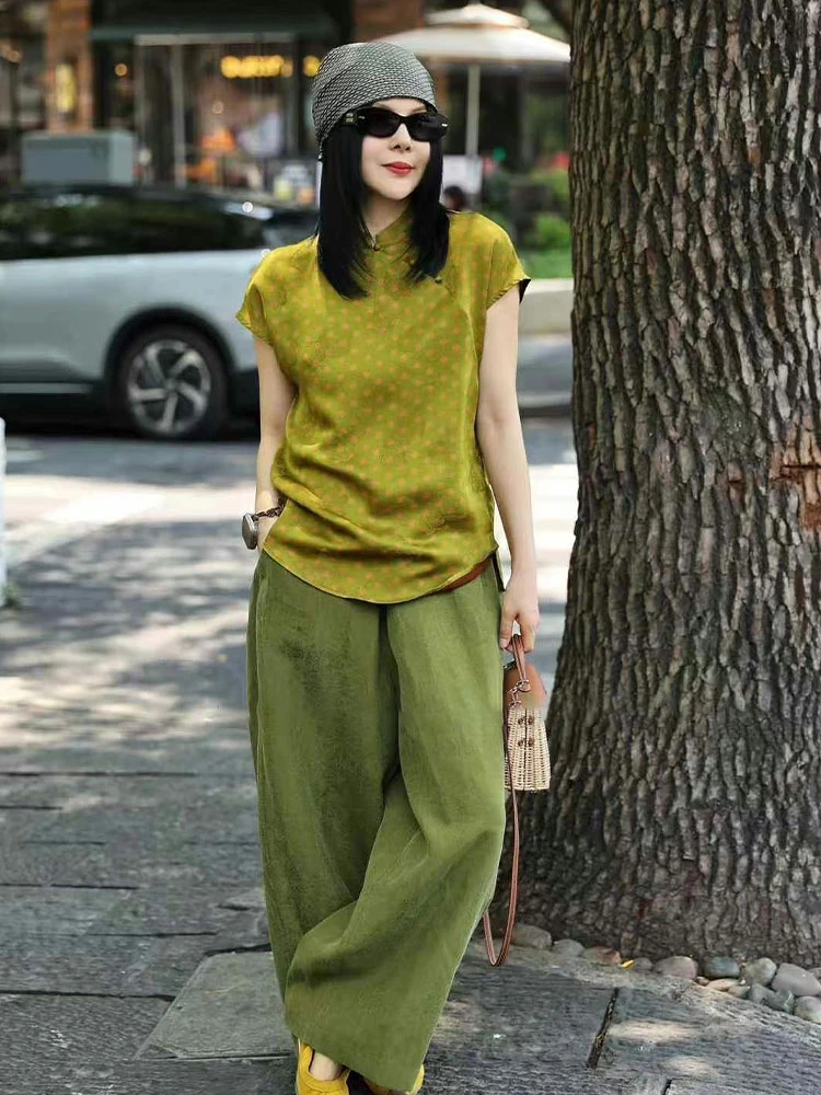 2025超火夏装一整套高级感清冷感禅意新中式国风上衣裤子两件套装