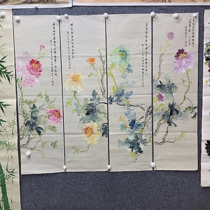竖款新中式装饰画四条屏