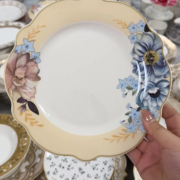 瓷8英寸黄色花平盘4个