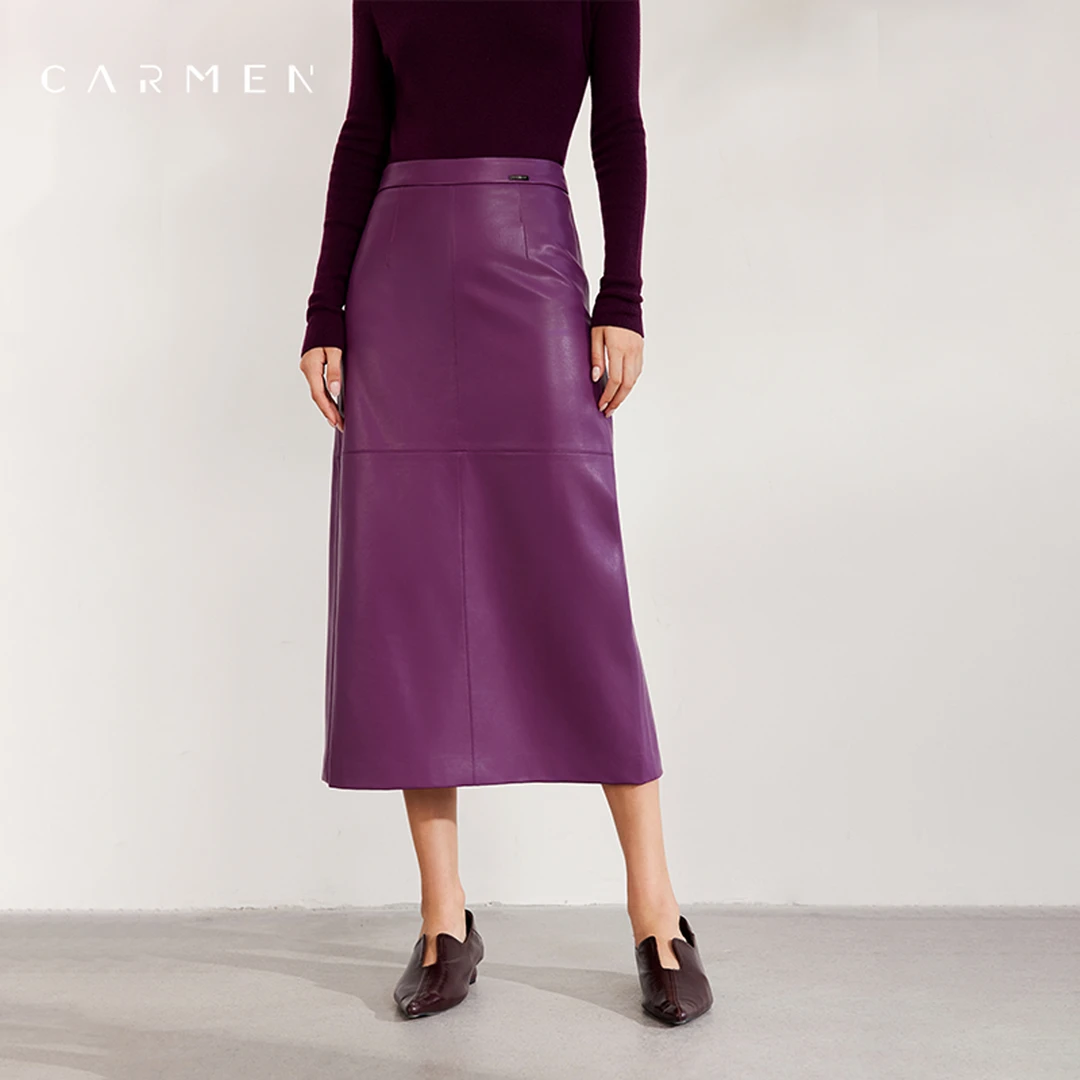 【安娅专属】卡蔓高腰PU皮半身裙女2025秋通勤气质中长款直筒皮裙