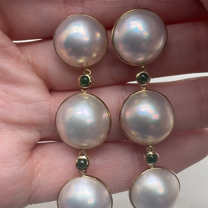 拼合珍珠（马贝珠）耳饰18K金镶嵌