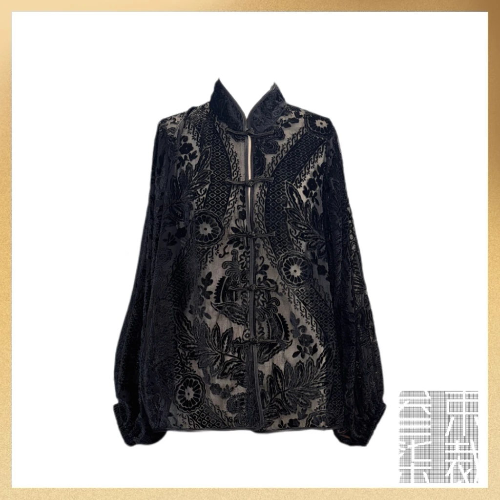 A645【人鱼公主】春夏新款国风灯笼花手工盘扣灯笼袖松紧