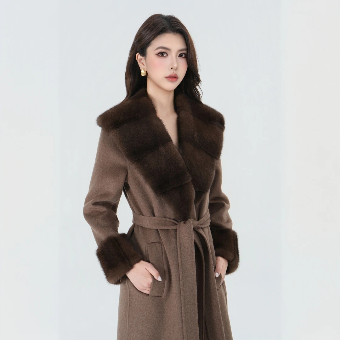 66YAOXIN | 羊绒大衣 | 2025秋冬新款拼接水貂贵气贵妇感外套大牌