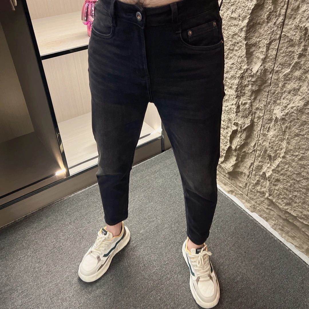 秋冬新款牛仔裤男修身弹力九分矮小个子短腿男生小脚高端男裤6168