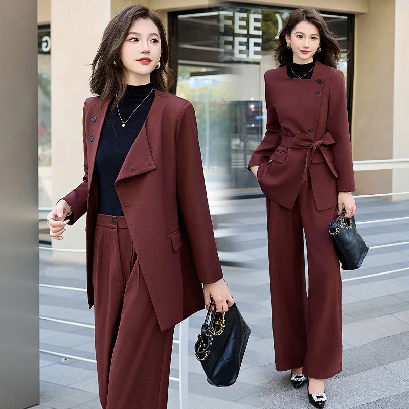 高级感时尚西装两件套女装2025春秋新款休闲外套气质显瘦阔腿裤子