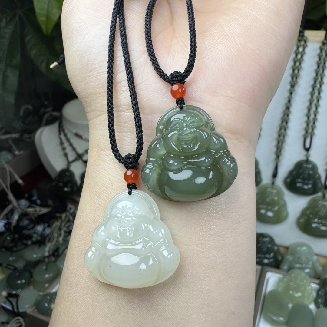 【福利款】25mm和田玉佛公吊坠时尚百搭弥勒佛玉坠微瑕微包容戴绳子