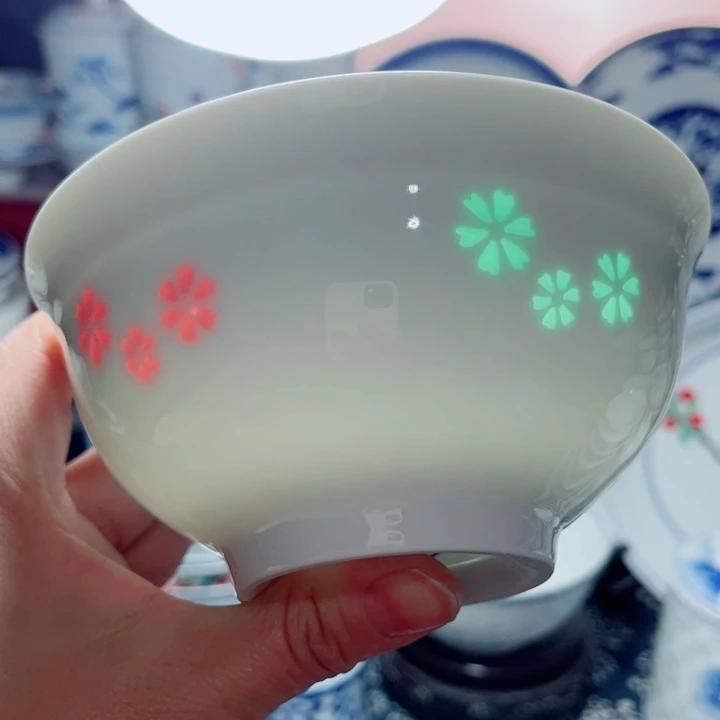 青花玲珑5寸饭碗三星花彩玲珑