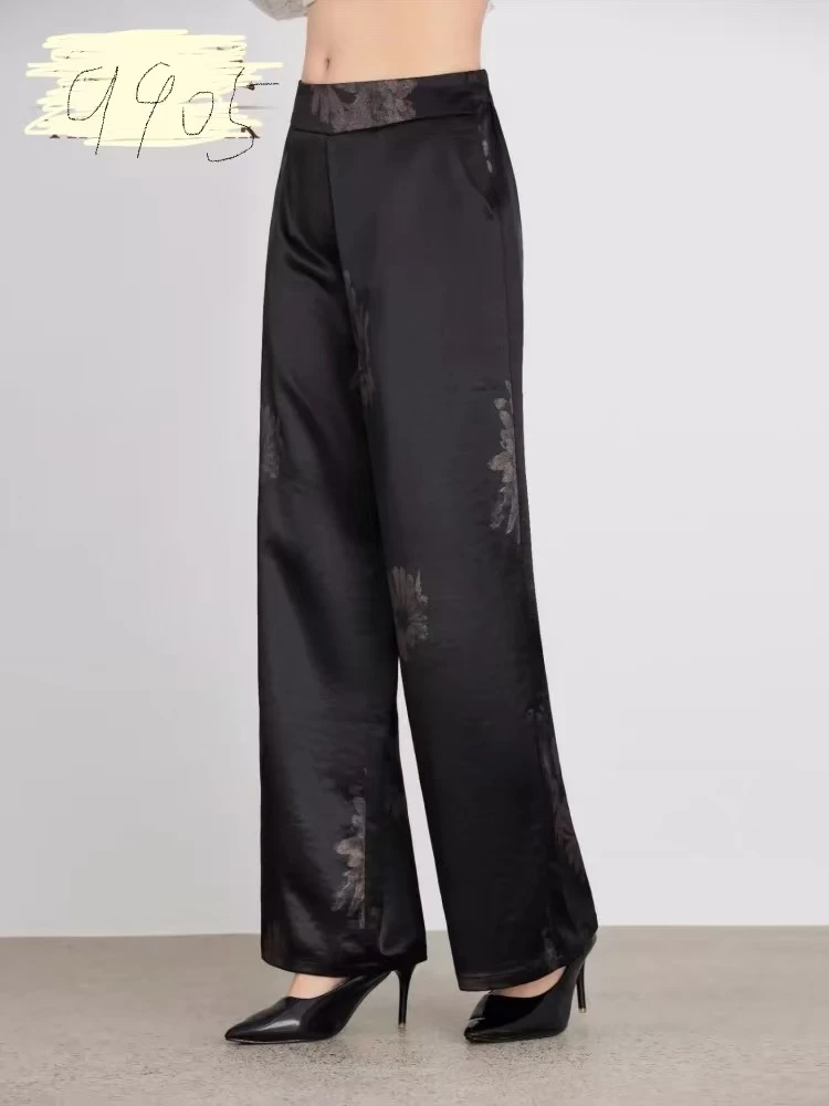 国风提花宽松气质时尚高腰阔腿长裤9905