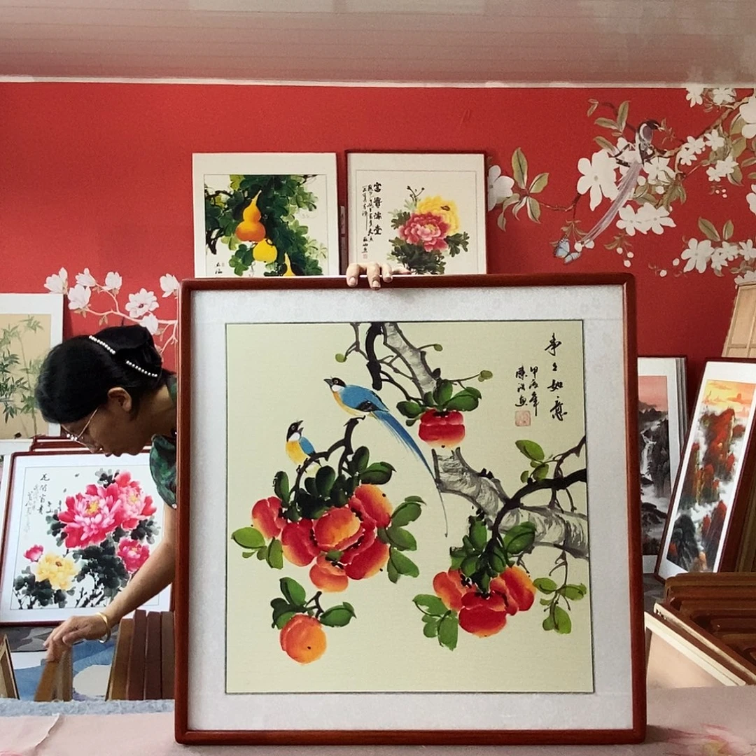 国画手写手绘带框包邮62✖️62国画作品