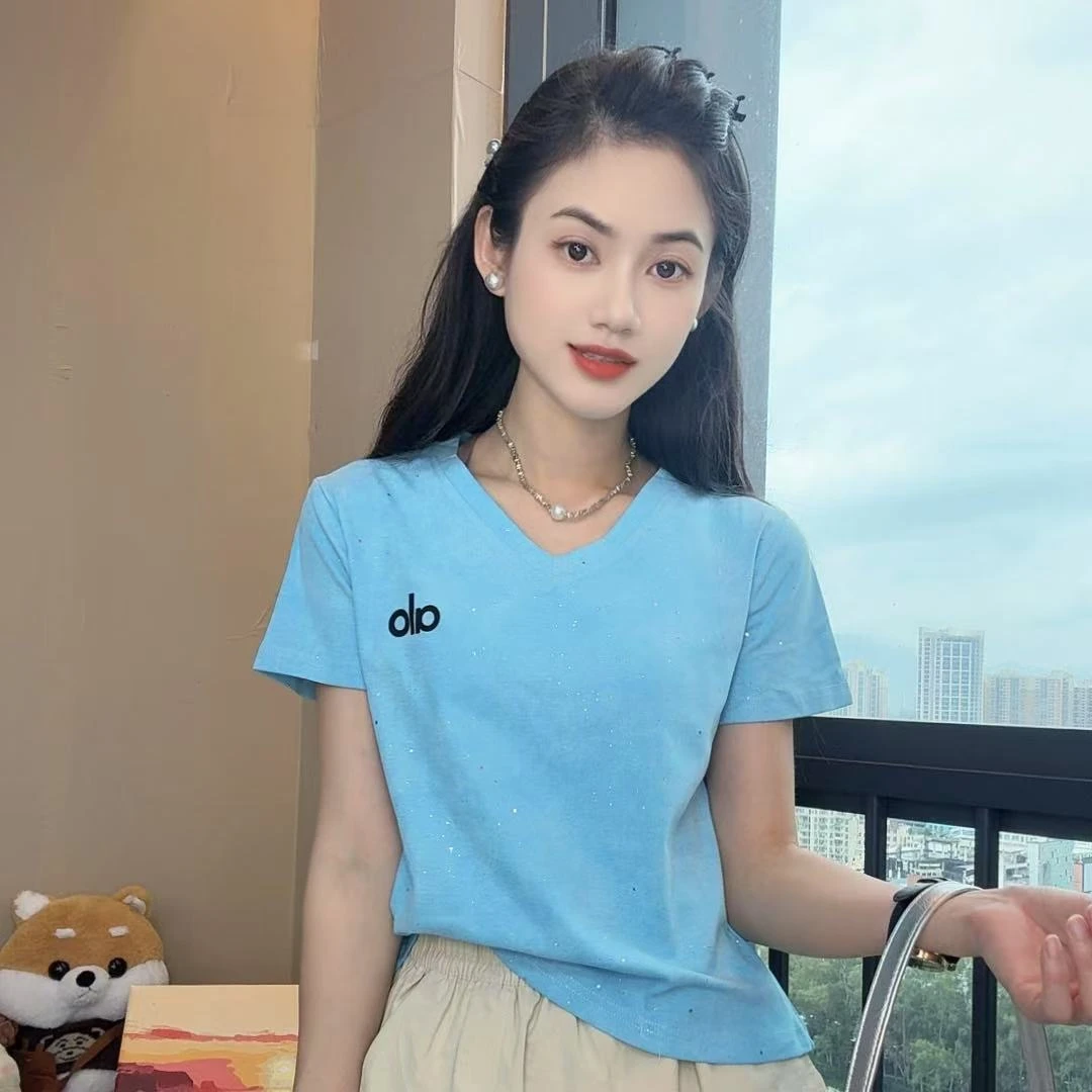 AngBoBan2025短袖短袖V领ola修身显瘦T恤女