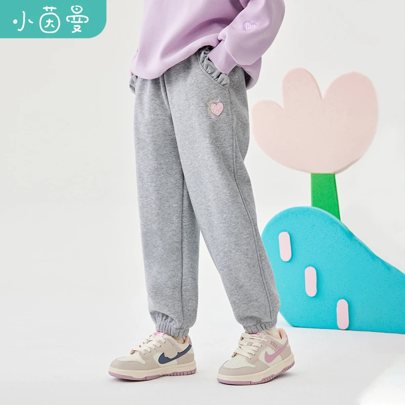 小茵曼女童休闲裤奥粒绒宽松长裤2025春新款斜插袋卫裤GF3851227
