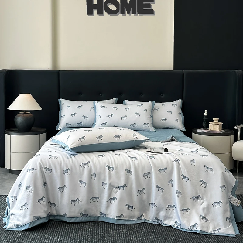 冰柔丝床盖款夏被四件套轻奢印花薄款夏凉被可机洗丝滑凉感薄被子