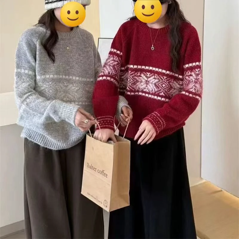 时尚圆领撞色设计感套头百搭针织衫毛衣K24274