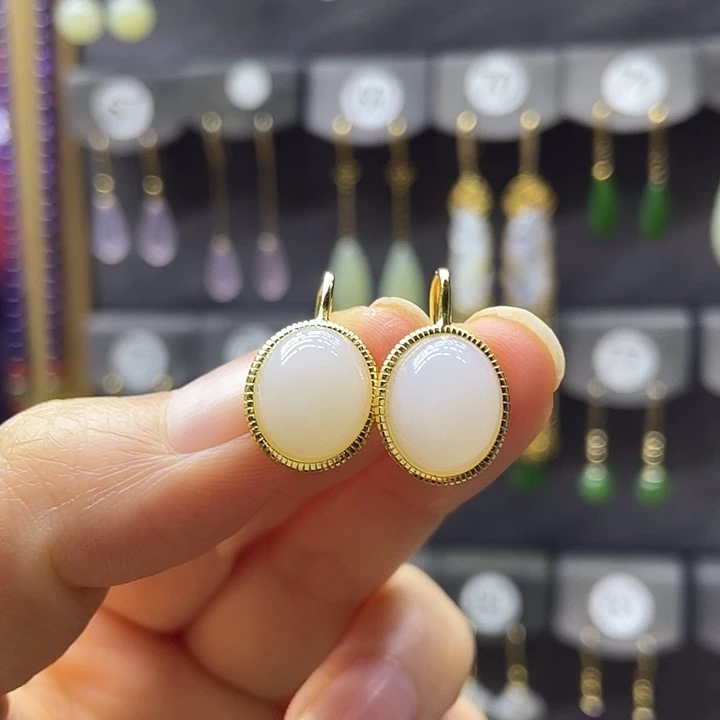 和田玉银S925镶嵌耳饰