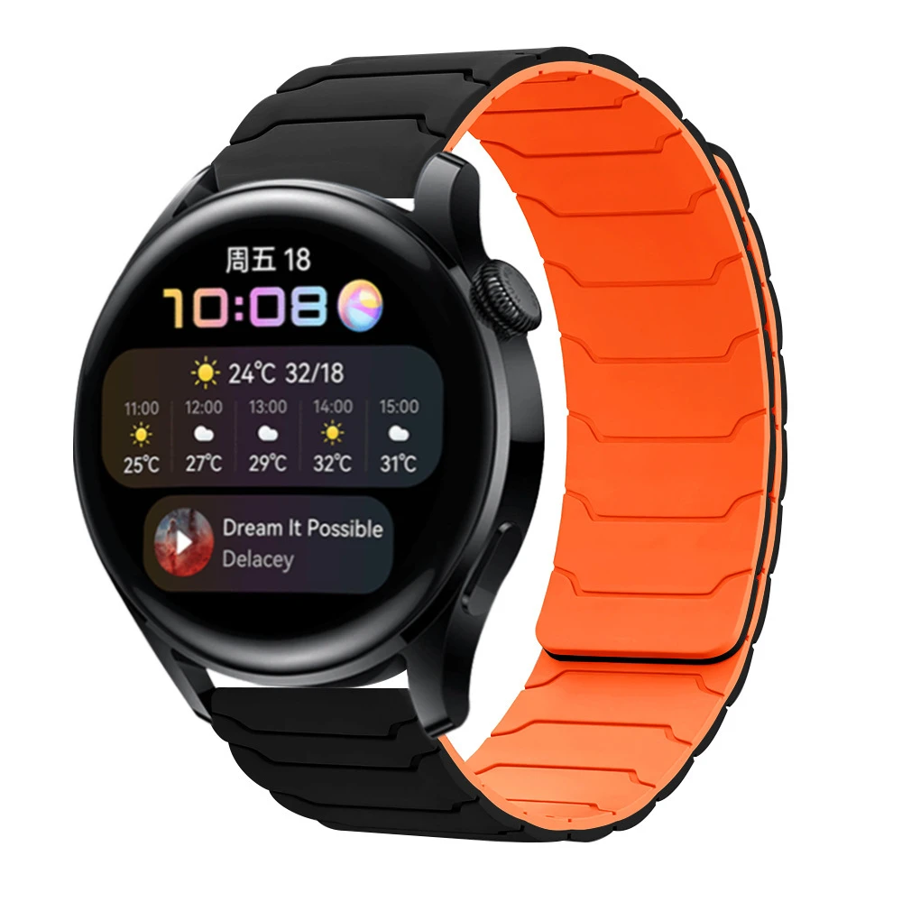 双色硅胶铠甲磁吸表带适用于华为GT5手表GT4表带watch3/4pro运动