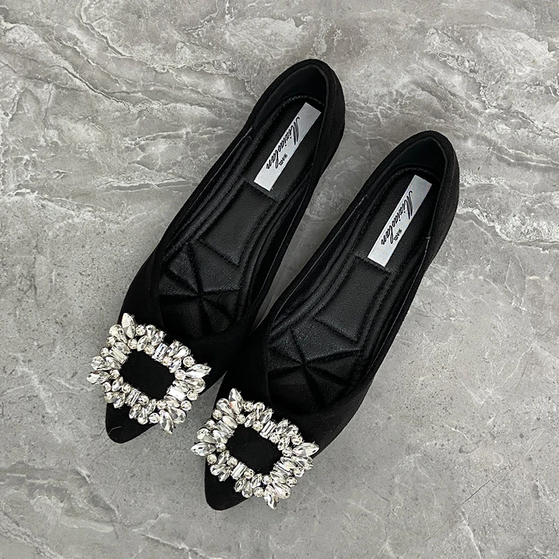 【万达撤柜】水钻方扣单鞋女夏配裙子2025新款黑色百搭鞋子尖头平