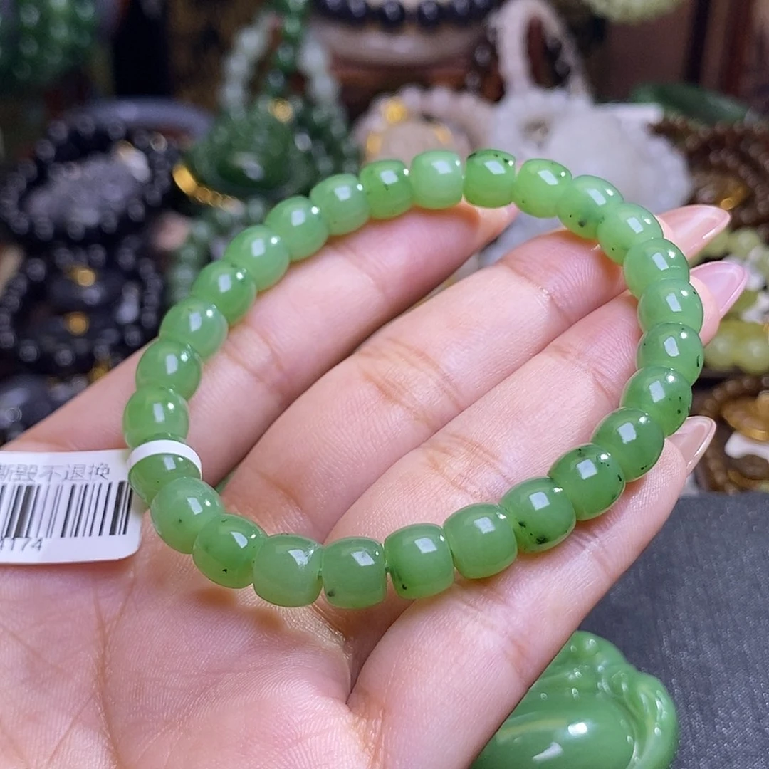 手链未镶嵌和田玉乌兰海猕猴桃苹果绿老矿料约8mm手串