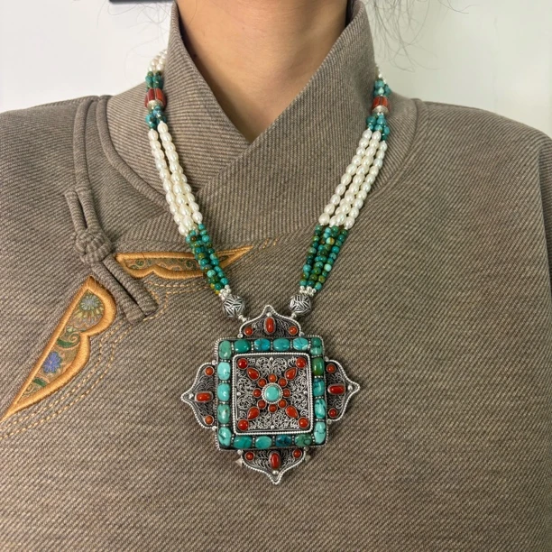 吊坠925银 【松秀饰品】藏式吊坠 通体925银 原石松松联系 民族风