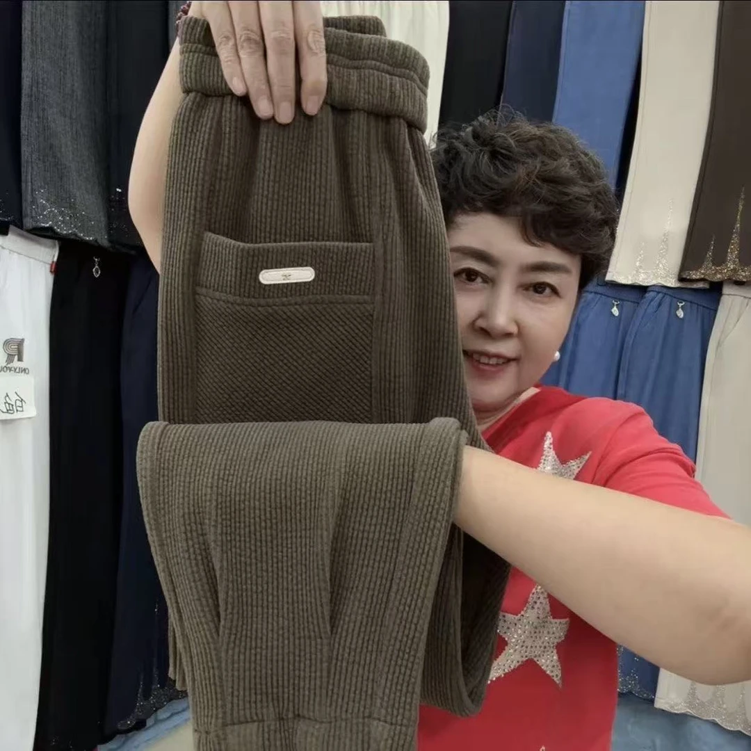 洋气雪尼尔简约加厚休闲裤女秋冬高腰宽松时尚减龄气质直筒哈伦裤