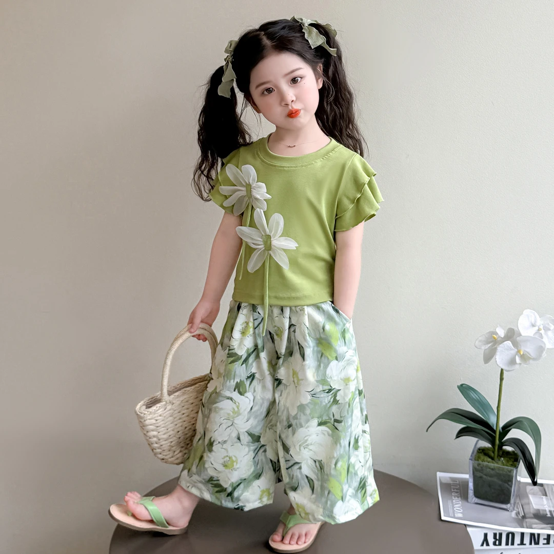 女童夏装2025新款夏季小女孩洋气韩范衣服儿童超好看短袖时髦套装