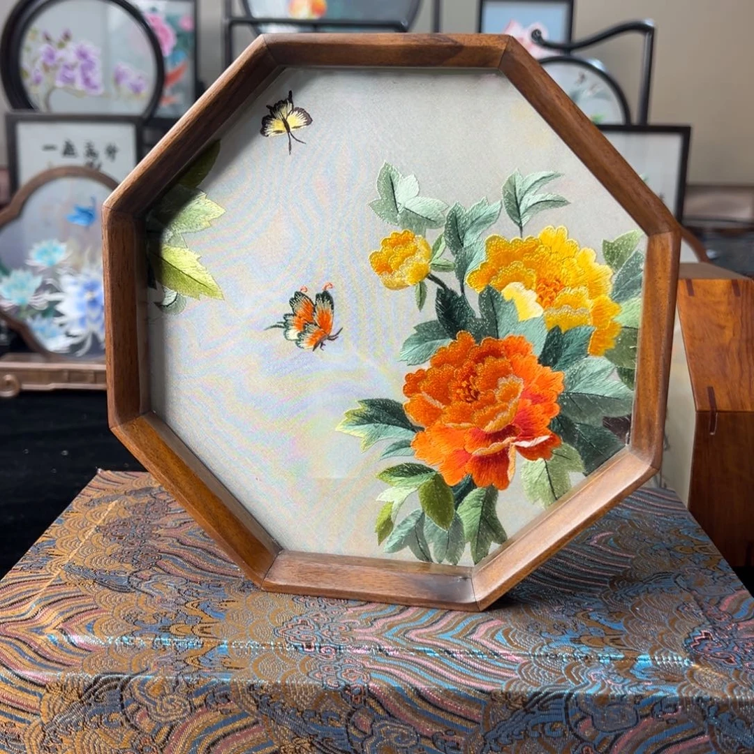 刺绣纯手工刺绣双面绣实木摆件