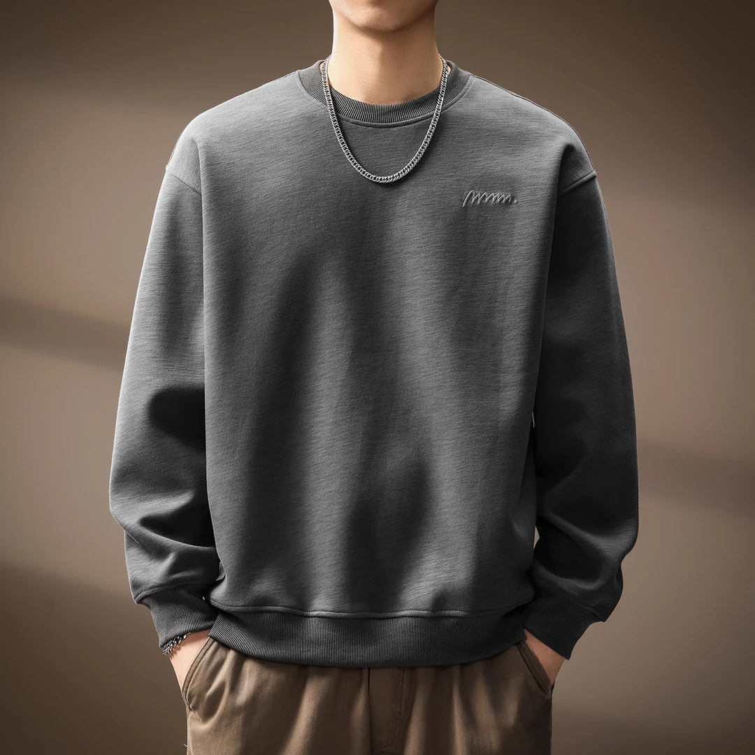 MR.MUDI/穆迪先生高端重磅竹节纹理卫衣男士秋季新款潮流宽松上衣