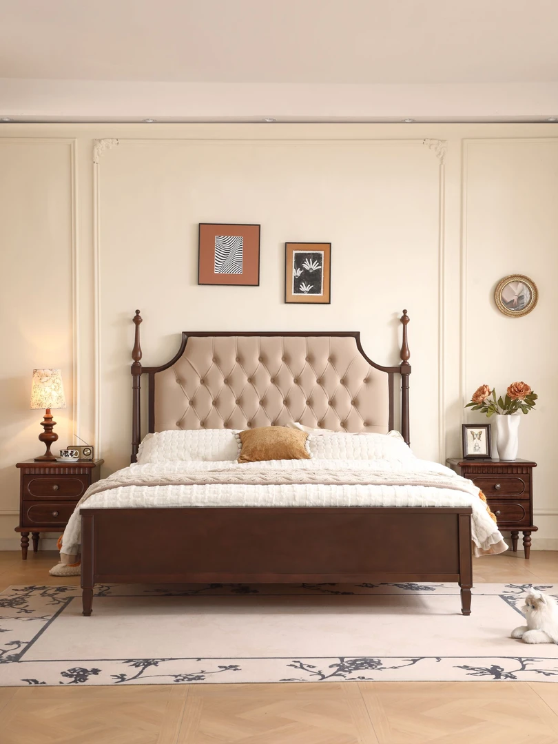 【木艺】樱桃木中古风双人婚床1.8×2米主卧大床1.5米家用简约实木床