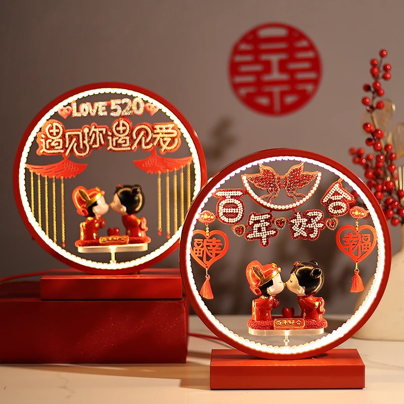 婚房插电实用古风新娘陪嫁创意国潮客厅家用中式婚庆红色长明灯