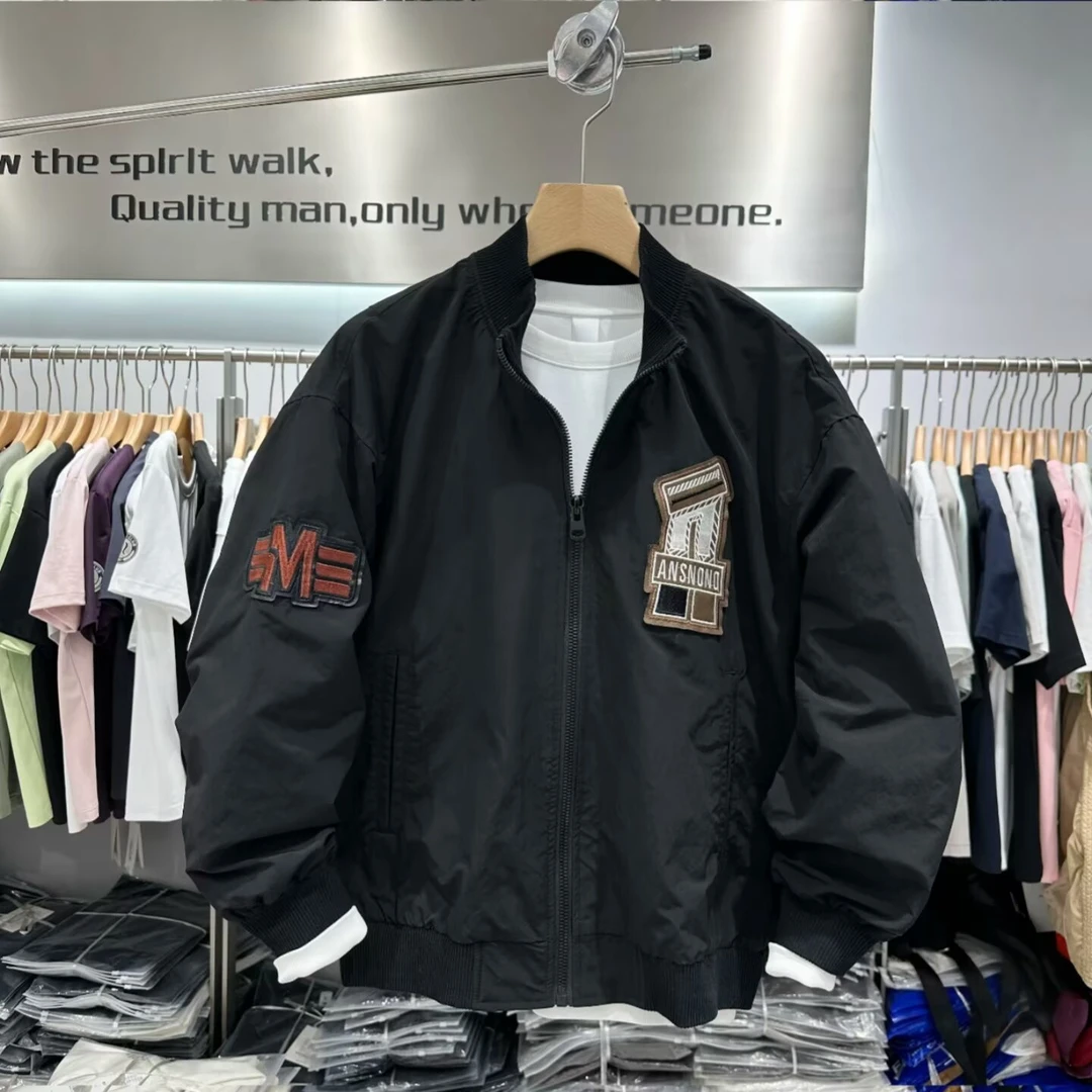 2025秋季美式贴标刺绣棒球服夹克男款潮流宽松情侣款百搭痞帅外套