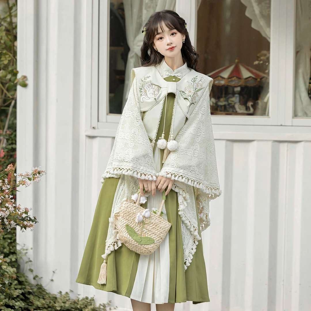 锦慕汉服【惜春予】中国风改良汉元素披风连衣裙两件套日常少女古装