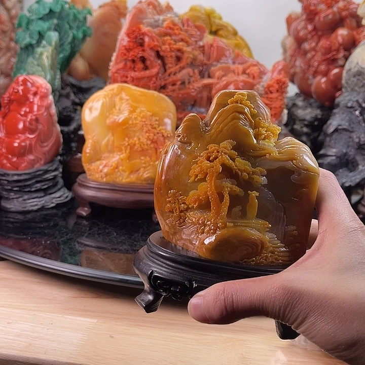 田黄石香山访友摆件