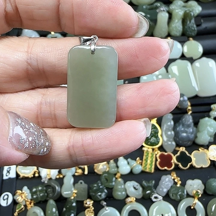 和田玉银S925镶嵌吊坠(不含链)