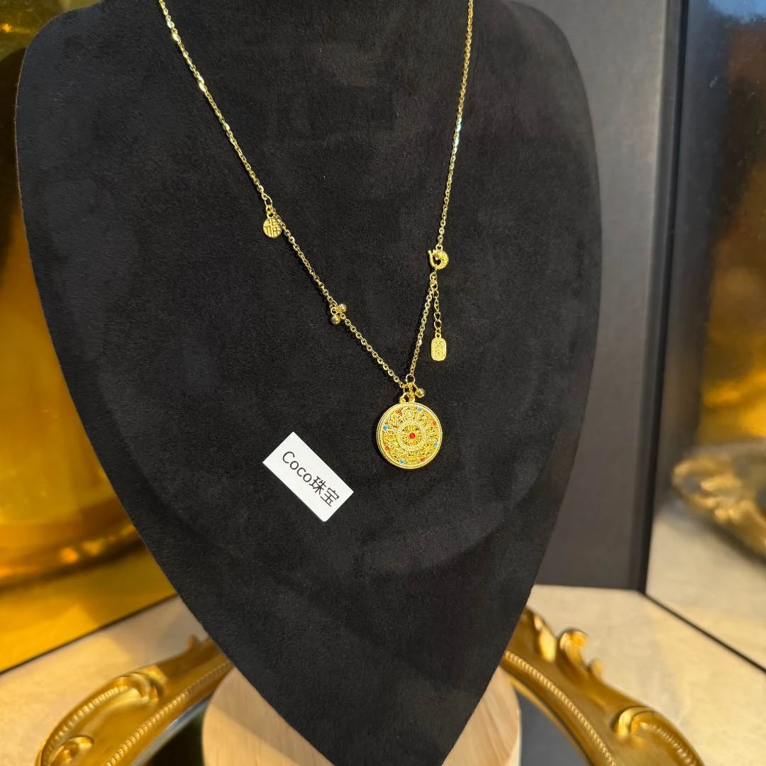 【足金999硕果八宝罗盘套链】闪项链送礼节日点钻纯黄金真金5G工艺