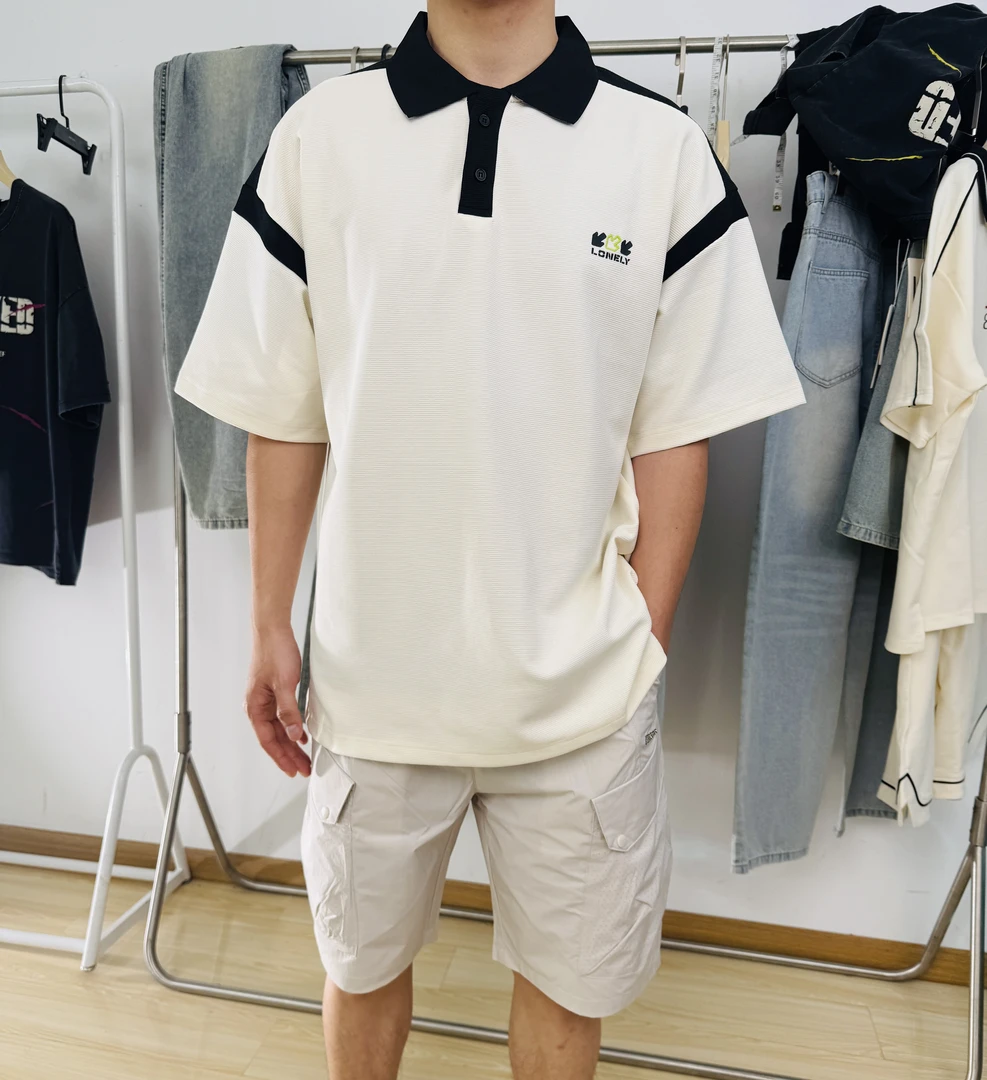 撞色拼接男士夏季潮流休闲宽松美式半袖POLO衫