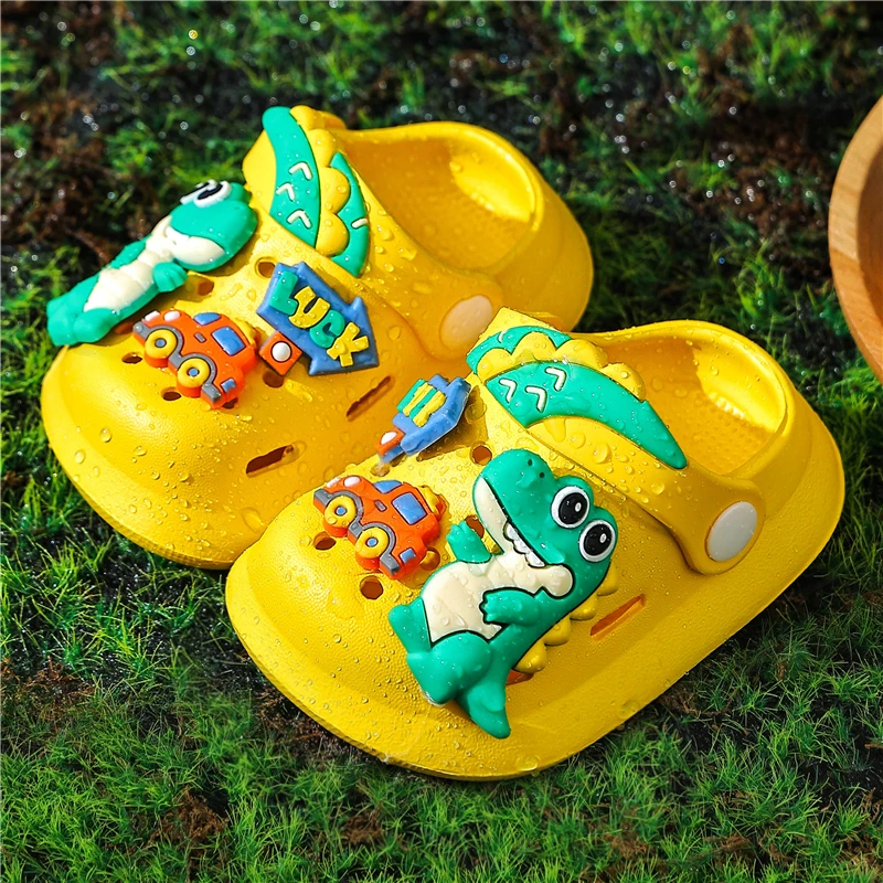 男童洞洞鞋夏季恐龙新款卡通软底防滑小孩包头宝宝洗澡儿童凉拖鞋