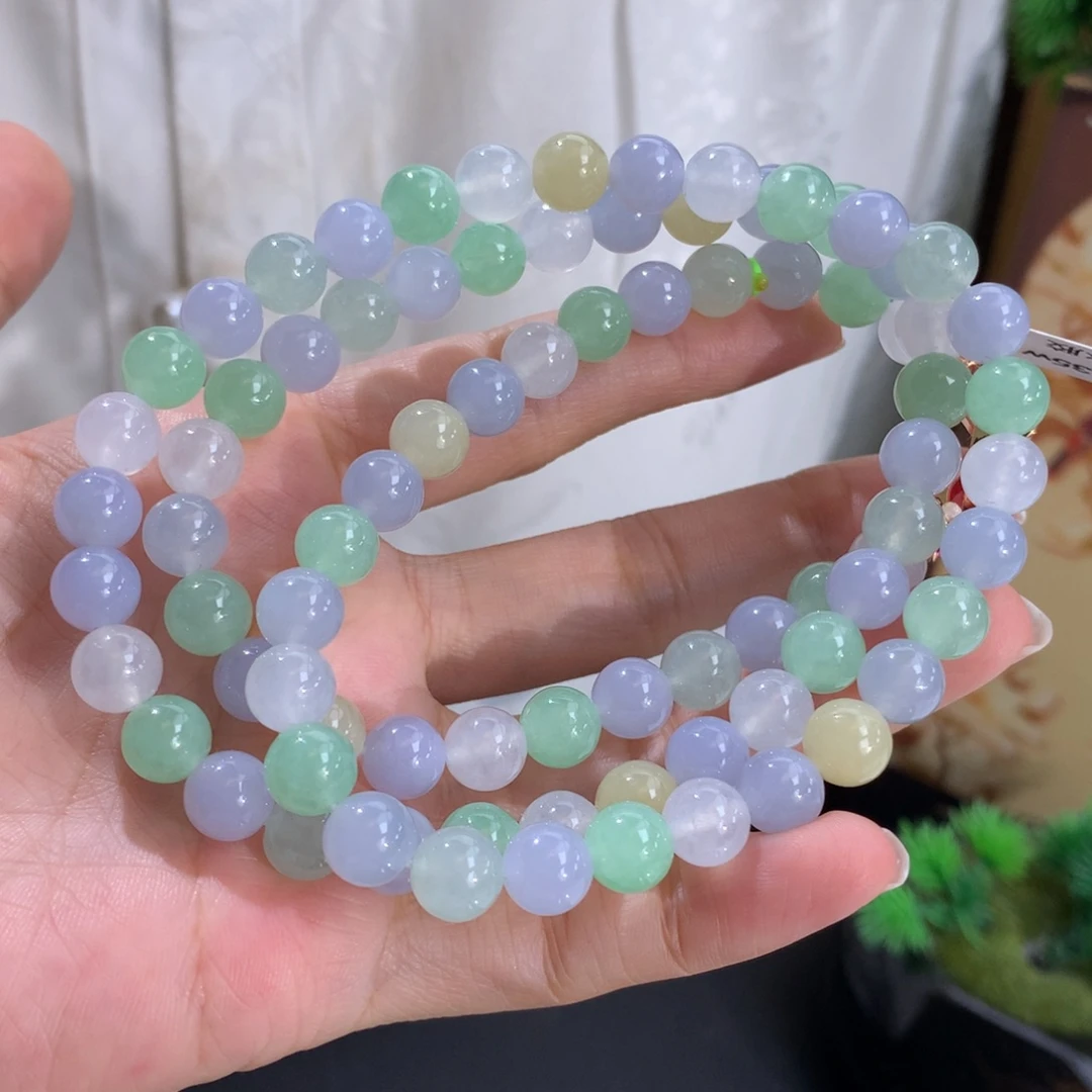 翡翠未镶嵌手串卡8胶润多宝项链