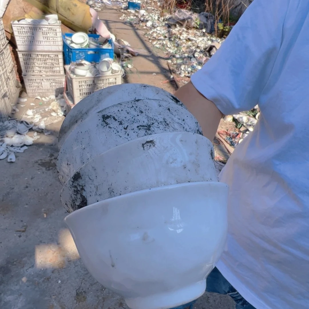 景德镇高温陶瓷老白胎浮雕暗纹米饭碗4只