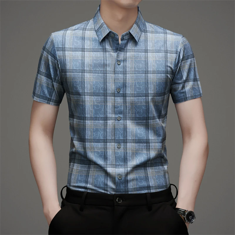 老爷车衬衫男短袖夏季中年男士薄款显瘦潮流绅士简约休闲上衣男