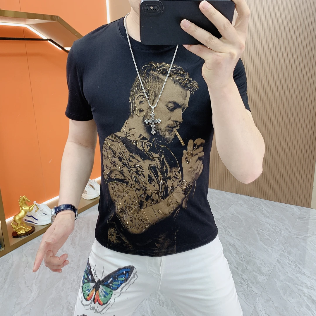 阿凯严选  欧洲站夏季新款男士爆款修身圆领百搭个性短袖T恤时尚