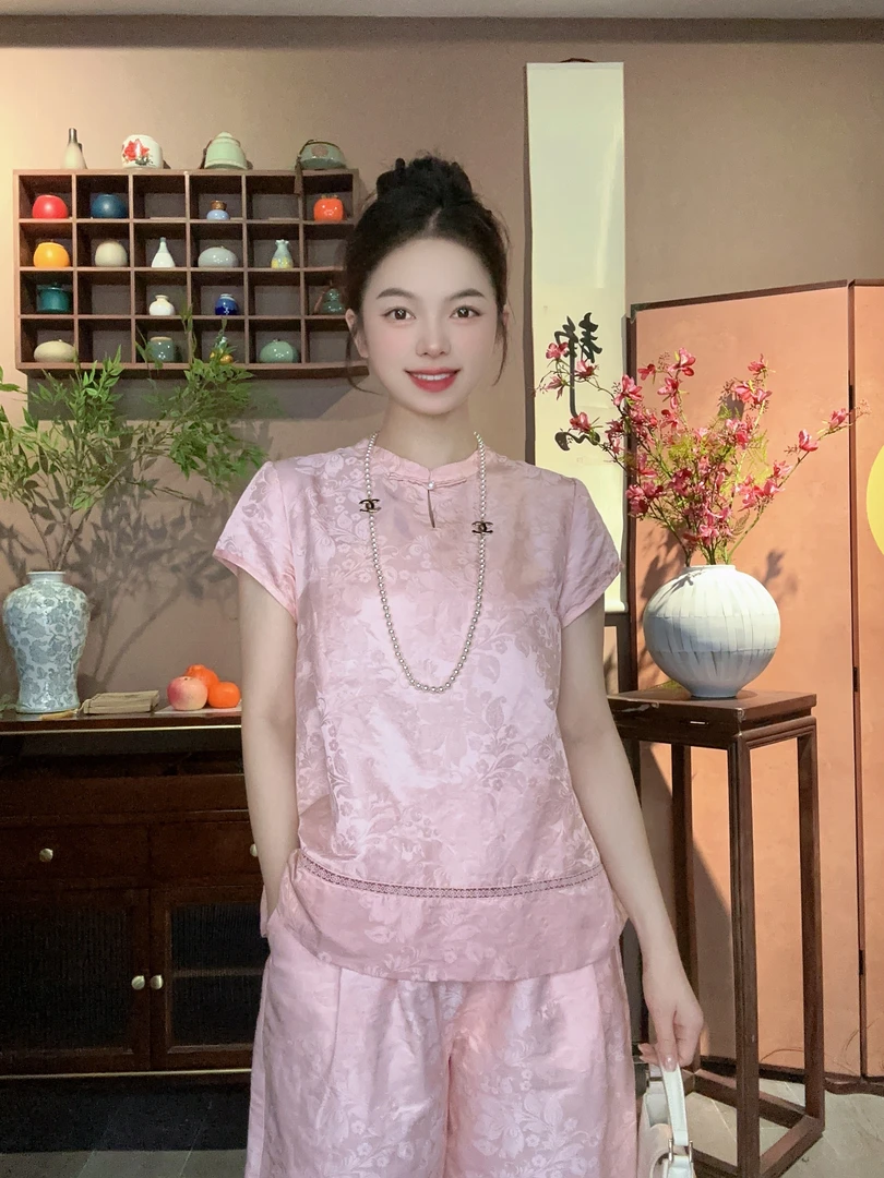 《深圳佐漫》Z0508出水芙蓉 新中式桑蚕丝亚麻提花气质减龄上衣