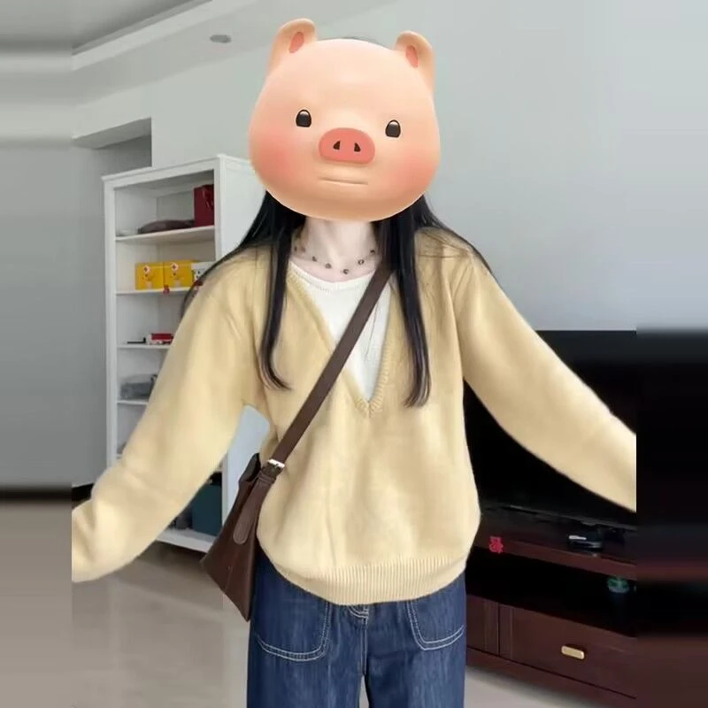 藏青色假两件针织衫毛衣女高级感洋气冬季打底内搭针织衫上衣