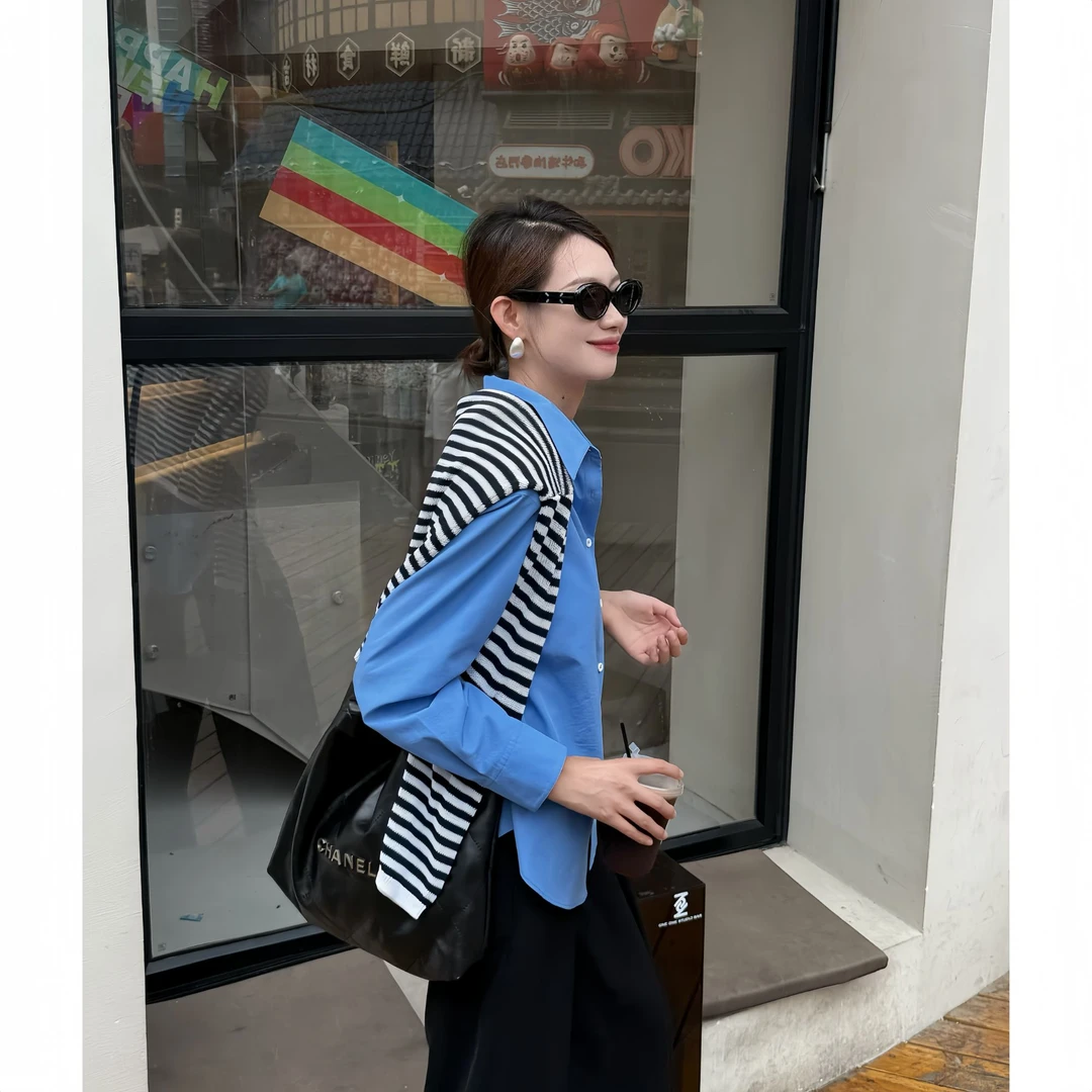 IDENTIFIES/易缔媤圆领薄款长袖休闲风衬衫早秋休闲上衣D33015