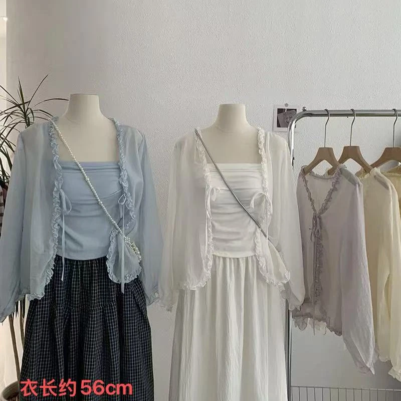 2530系带泡泡袖防晒+吊带两件套