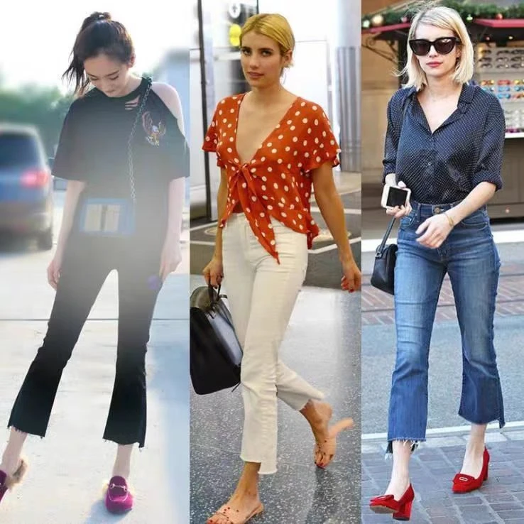 MOTHER美国代购春夏新款高腰弹力修身不规则毛边微喇叭九分牛仔裤