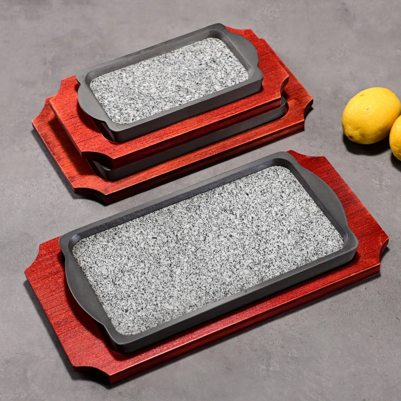 包边石锅石头锅石碗石盘料理拌饭烤肉砂锅浅烤盘加厚长石板烤盘