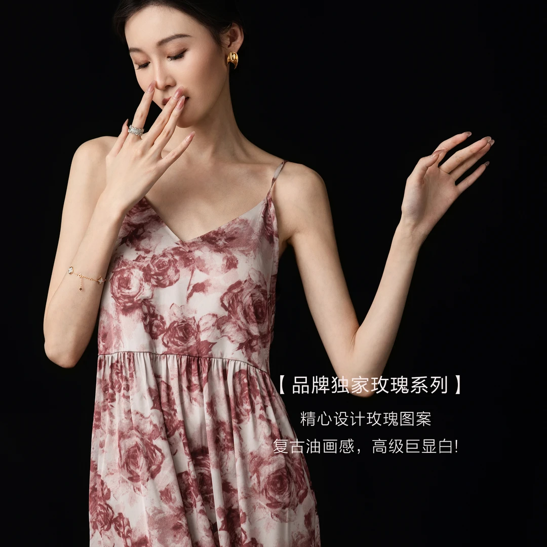 达芬奇密码风情玫瑰战袍豆沙色吊带睡裙性感睡裙女款爆款2025新款