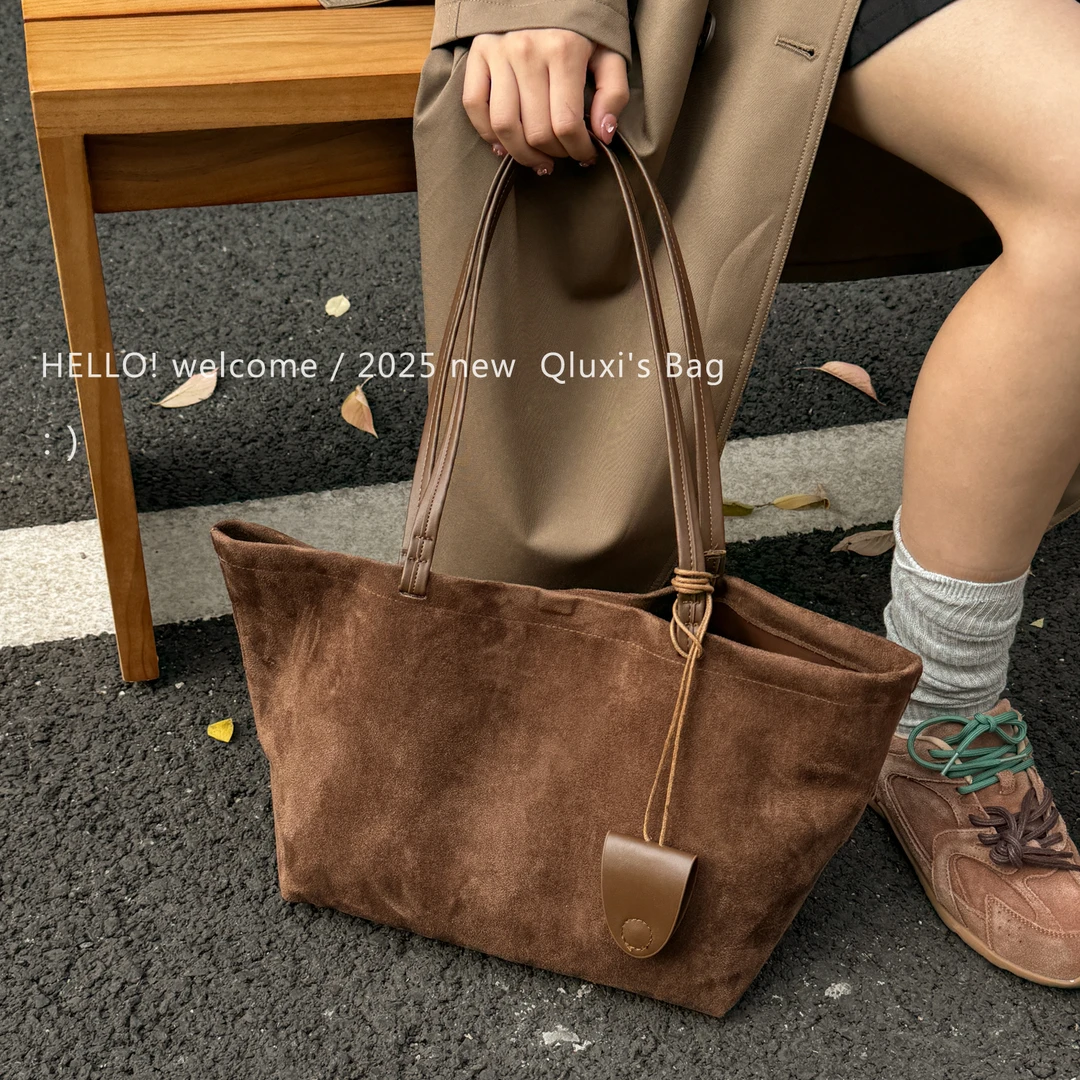 【QIANLUXI/千璐禧】 韩版休闲复古麂皮绒超大容量托特包通勤单肩包