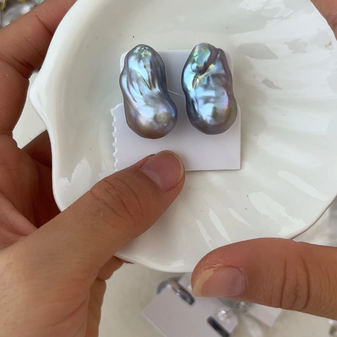 银S925镶嵌淡水珍珠耳饰