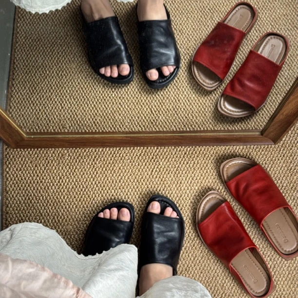 【GUIDI&GD马皮鞋】 极简休闲露趾H半拖舒适平跟鱼嘴523-2